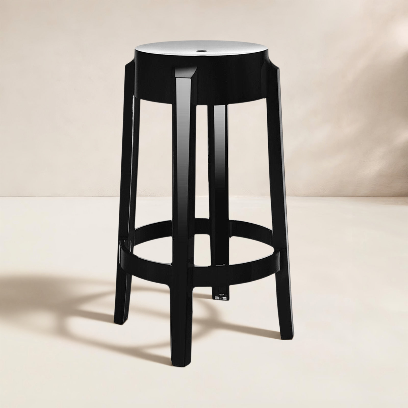 Charles Backless Outdoor Bar Stool, Glossy Black, 25.59"