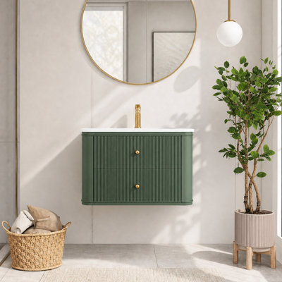 Meuble-lavabo mural simple flottant vert avec lavabo 30 po entièrement assemblé