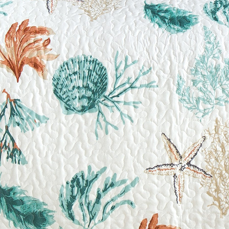 Twin Blue Microfiber Reversible Coastal Quilt Set