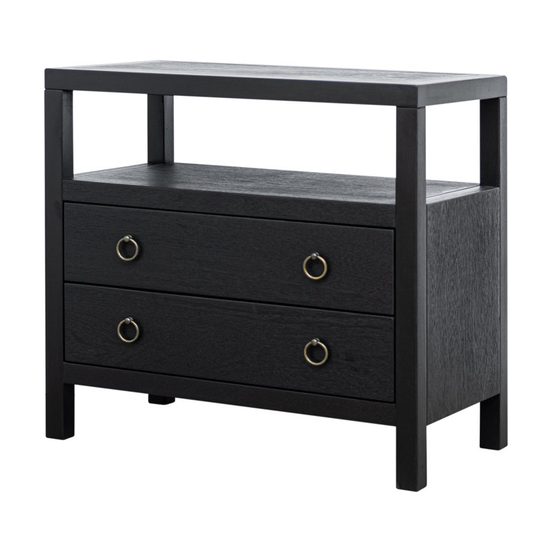 Linea 2 Drawer Nightstand with Shelf, 28"W, Black, Brown