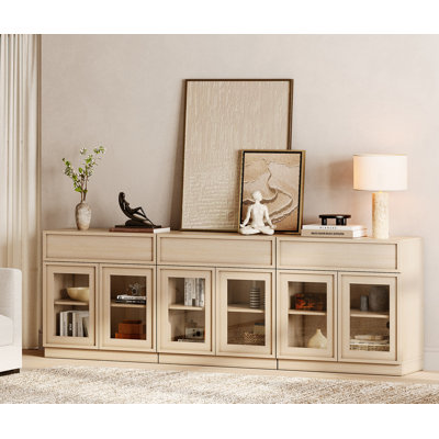 Modern Accent Cabinet with 6 Glass Doors and Drawer, Multifunctional Accent Chest with Large Storage and Adjustable Shelf