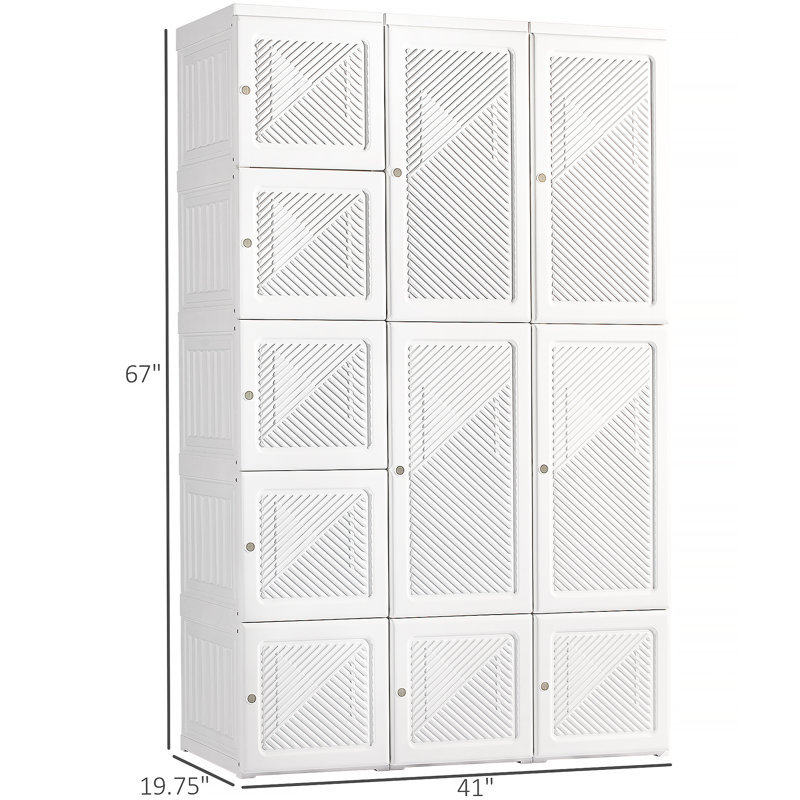 Portable Wardrobe Closet, Folding Bedroom Armoire, Clothes Storage Organizer With 11 Cube Compartments, Hanging Rod, Magnet Doors