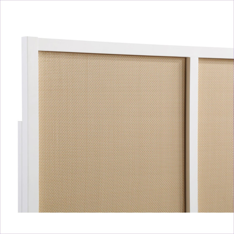 Tête de lit classique en bois massif blanc et canne, convient aux lits doubles et grands pour les chambres de style bord de mer