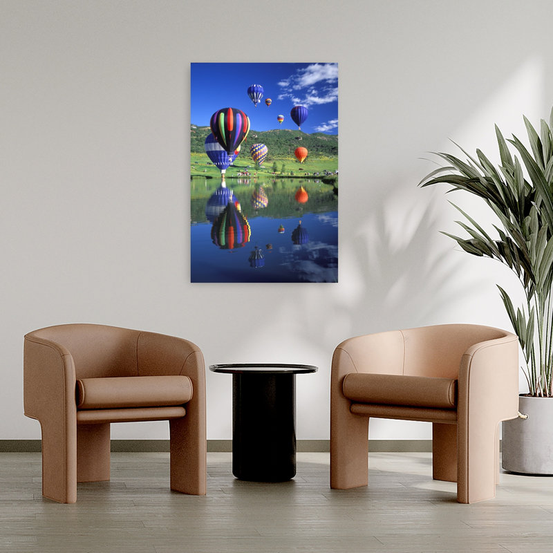 Montgolfières reflétées dans le lac Snowmass, Colorado, États-Unis, art mural rétro coloré classique, H 36 po x l 24 po