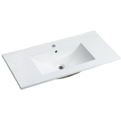 Ceramic Sink For Bathroom 36 Inch - White, , Overflow Hole, Pre-drilled Faucet 35.72 In. Depth X 18.73 Width 6.89 Height, Dependable Vanity Inch, White Porcelain Countertop With Integrated And