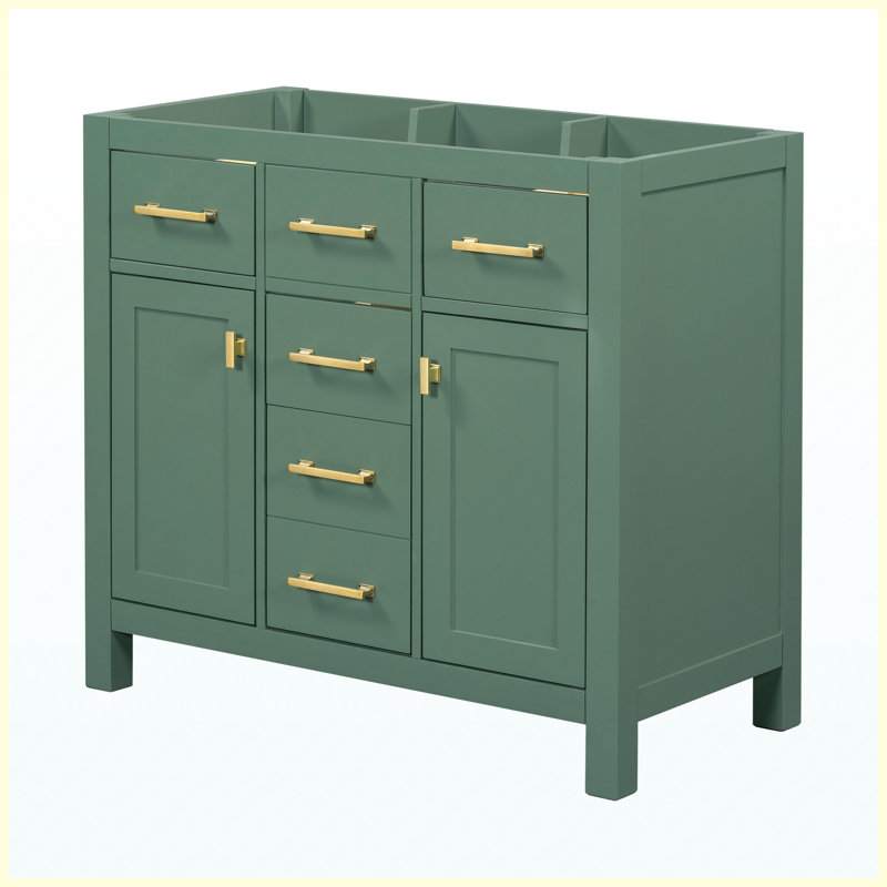 Meuble-lavabo autoportant 36 po sans lavabo 36 po, 4 tiroirs et 2 armoires, structure de bois massif, vert