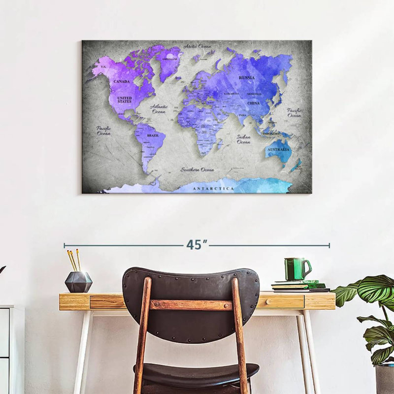 " Hued World Map " by Globetrotter Studio, 26" H x 39" W x 1.25" D
