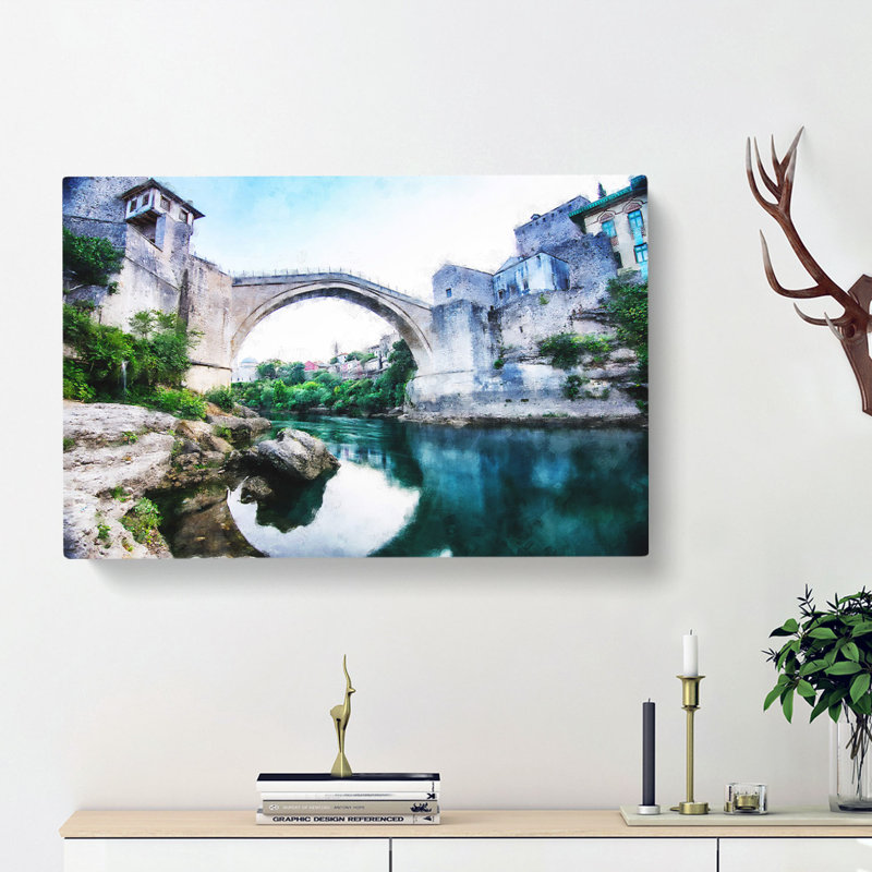 Stari Most Old Bridge - Wrapped Canvas Painting, 50cm H x 76cm W x 3cm D