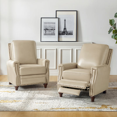 Andrena 34" W Top Grain Leather Recliner with Nailhead Trim (Set of 2) 