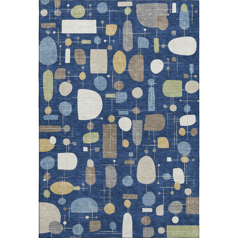 Premium Machine Washable Mayfield AMF2393 Geometric Rug, 8' x 10', Navy