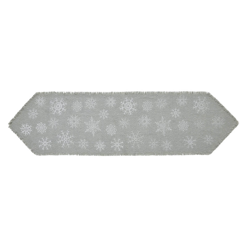Yuletide Rectangle Geometric Cotton Table Runner, 48" x 12", Dove Gray