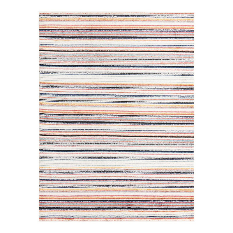 Tapis rayé bleu / orange / gris Prentice, Rectangle 9 pi x 12 pi