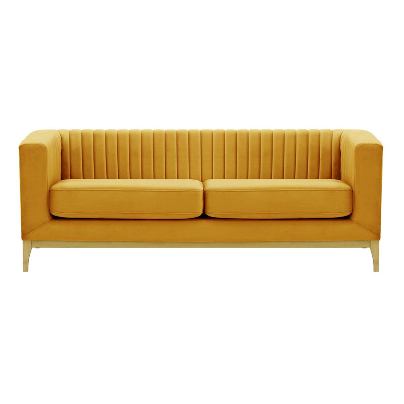 Bomia 3 Seater Sofa, Yellow Velvet, Gold, 72cm x 201cm W x 83cm D