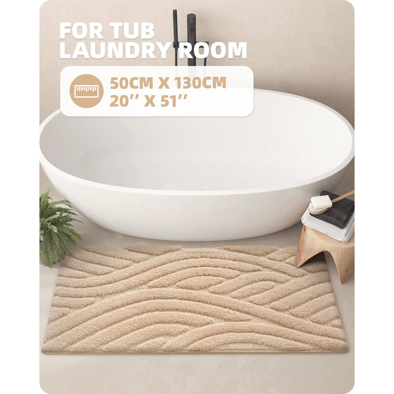 Annakiya Microfiber / Microsuede Non-Slip Bath Rug, 20"W x 32"L, Khaki