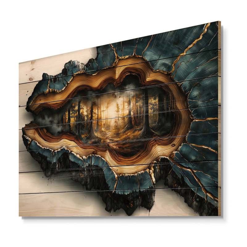 Forêt en diapositive en bois bleu fusion - impression sur bois de forêt - sur bois de pin naturel, H 24 po x l 32 po