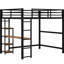 Lit mezzanine double noir avec bureau intégré et tablettes - Structure en métal pour une structure de rangement durable