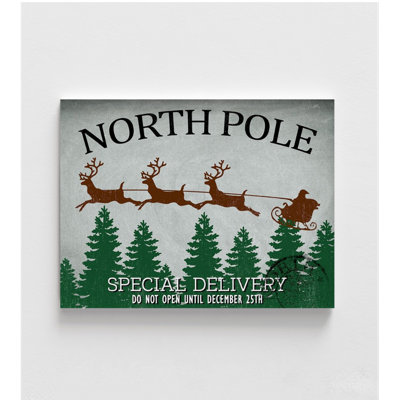 North Pole Delivery By Kimberly Allen, Reindeer Wall Decor, Christmas Present Poster, Santa Claus Rustic House Decor, Pine Tree Wall Art