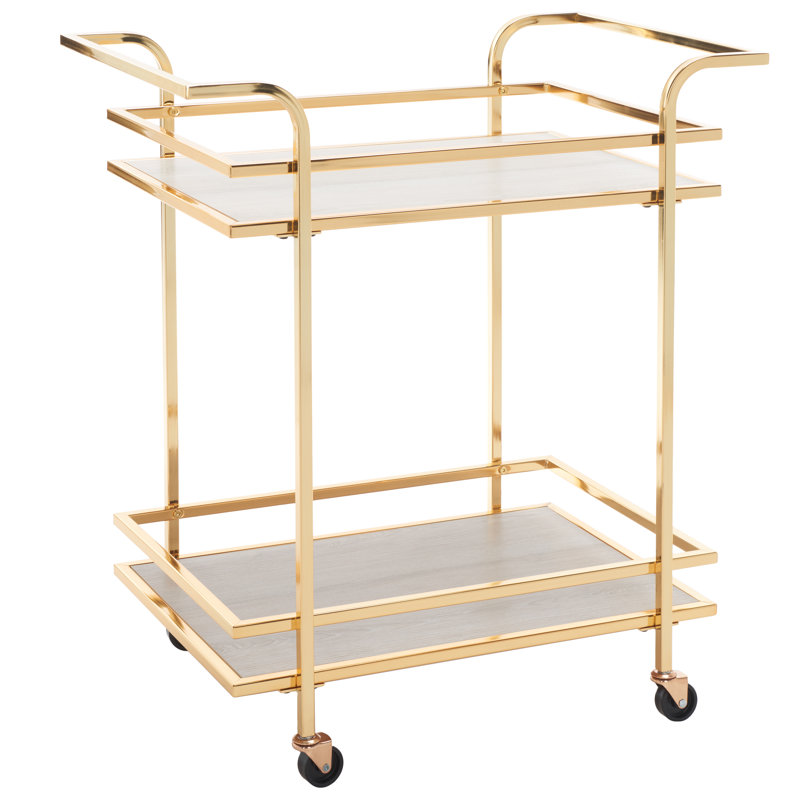Meesha Metal Bar Cart, Polished Gold