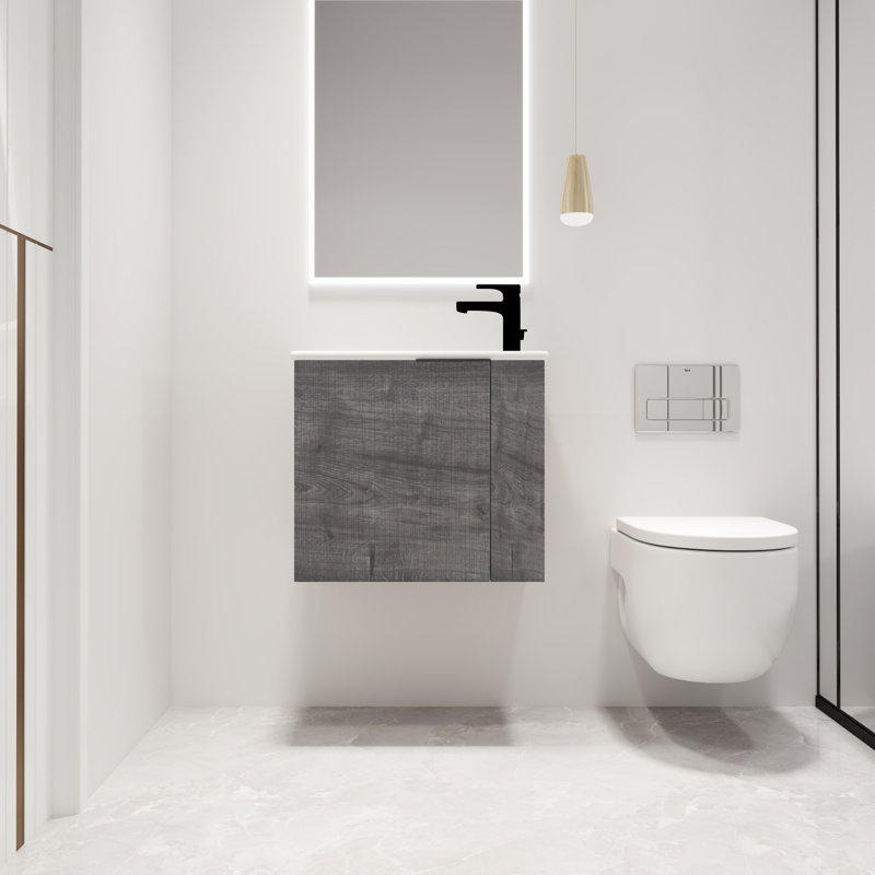 Damariay  22"Single Sink Wall Mounted Bathroom Vanity,Floating Vanity with 1 Door,White Ceramic Sink Top, Gray