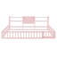 Lit de bébé Queen avec barrière de sécurité, bibliothèque et étagères de rangement à 3 niveaux, rose