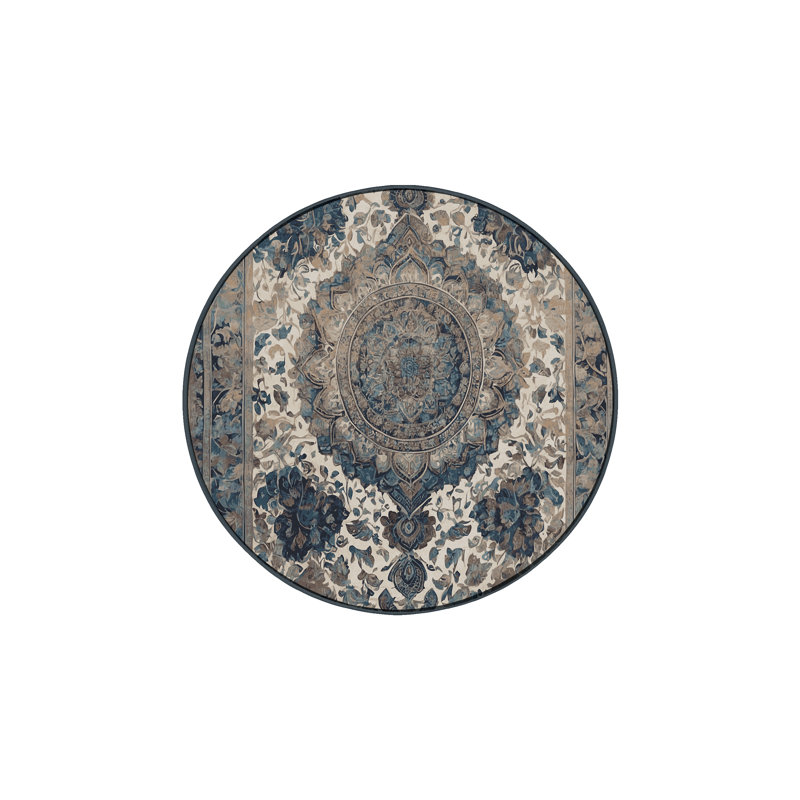 Tapis noir soyeux et moelleux, Rond 7 pi