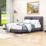 Queen Size Upholstered Platform Bed with Motion Sensor Lighting and Built-In Charging Station