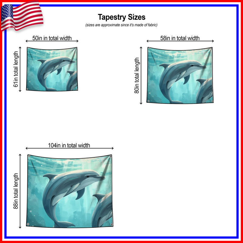 Tapisserie murale "Dauphins", H 68 po x l 80 po avec 4 œillets