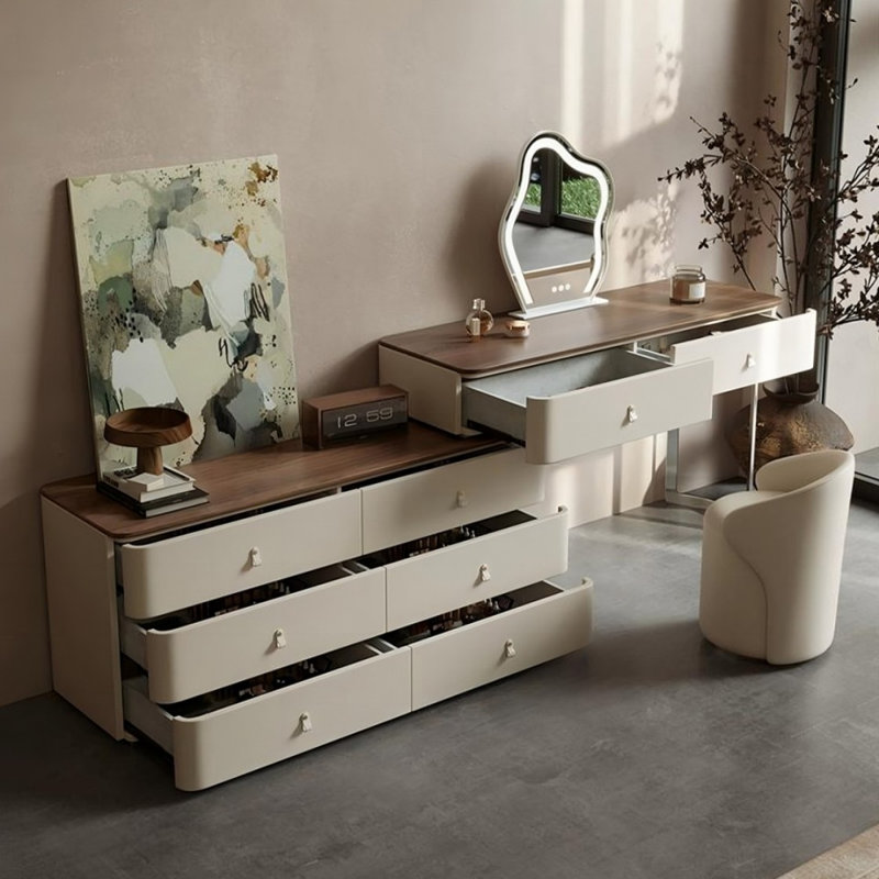 Coiffeuse avec miroir lumineux, 8 tiroirs, 1 chaise