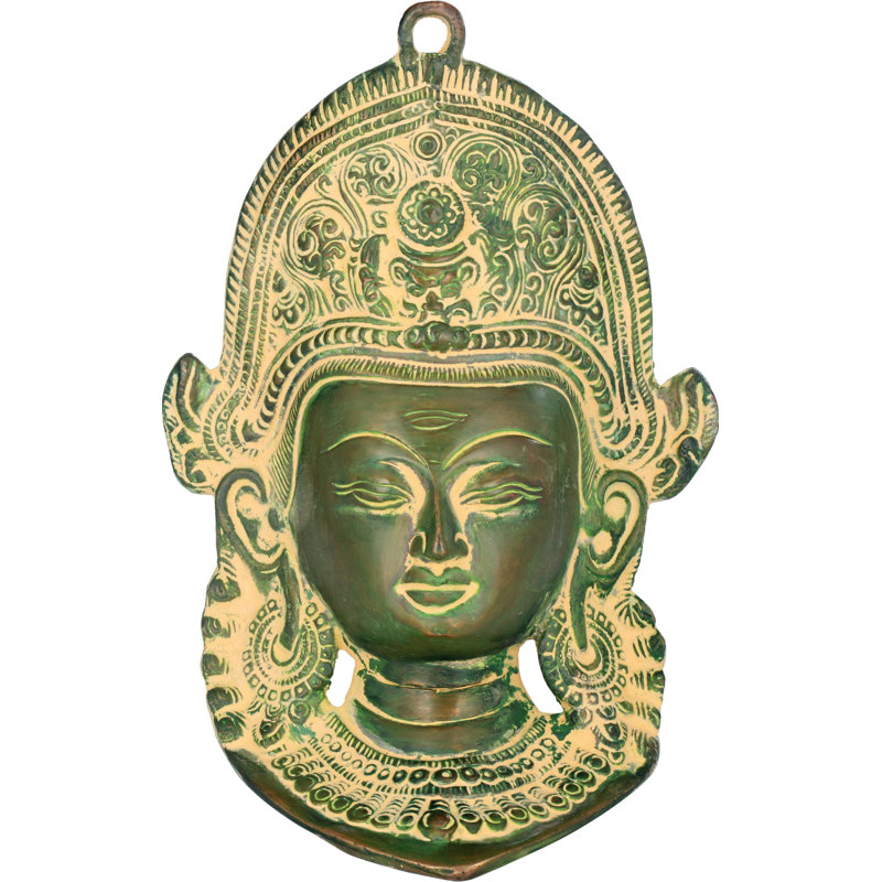 7" Handmade Brass Lord Indra Wall Hanging Mask - Hindu Deity Sculpture with Third Eye - Spiritual Home Decor Art - Made in India
