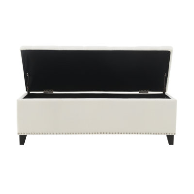 Storage Ottoman, Storage Bench With Safety Close Hinge, Linen Button-Tufted Ottoman