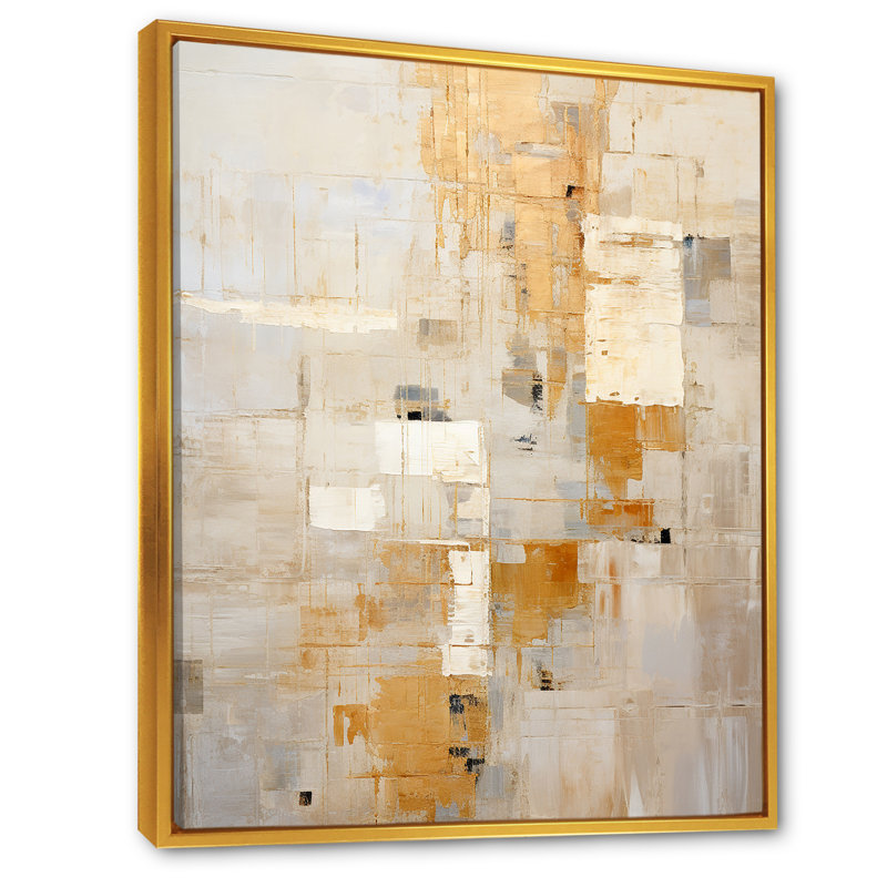 «Beige and Gold Dream Collage», art abstrait sur toile, formes abstraites, H 20 po x l 12 po x P 1 po, Cadre flottant doré