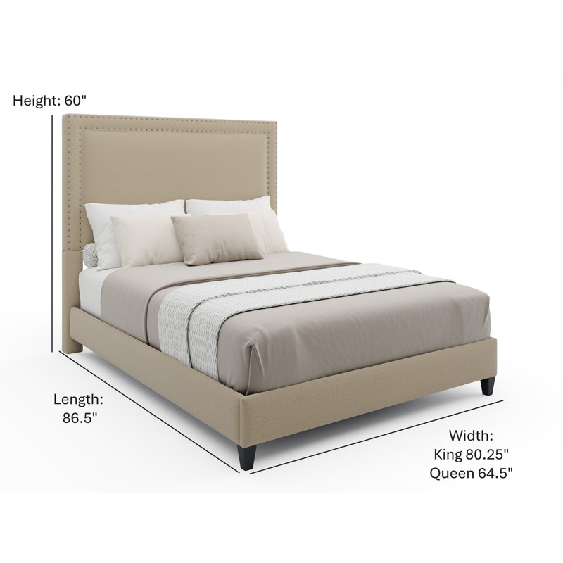 Upholstered Standard Bed, King, Beige