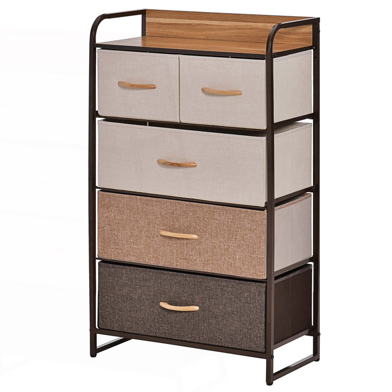 Commode à 5 tiroirs, tiroirs en tissu, rangement à 4 niveaux, armoire d'appoint