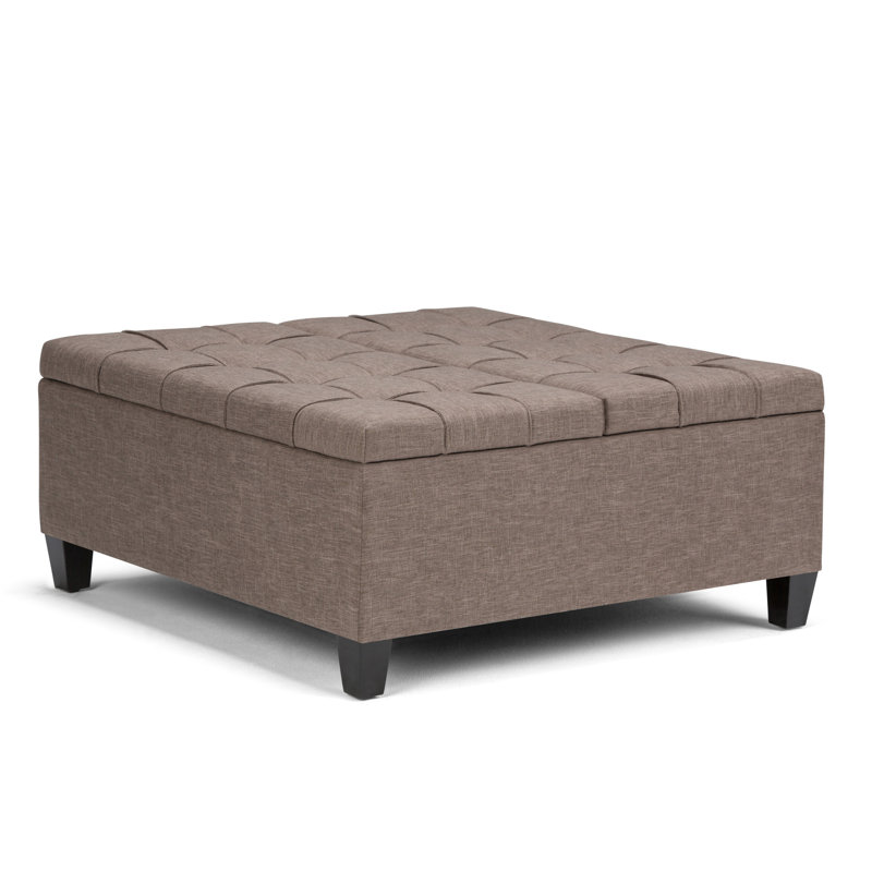 Harrison 36"W Upholstered Vegan Leather Transitional Square Lift-Top Ottoman with Hidden Storage, Fawn Brown Fabric