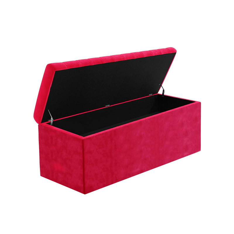 Safar Wide Velvet Rectangle Solid Color Standard Ottoman Box with Storage, Claret Red Plush Velvet, 90 cm