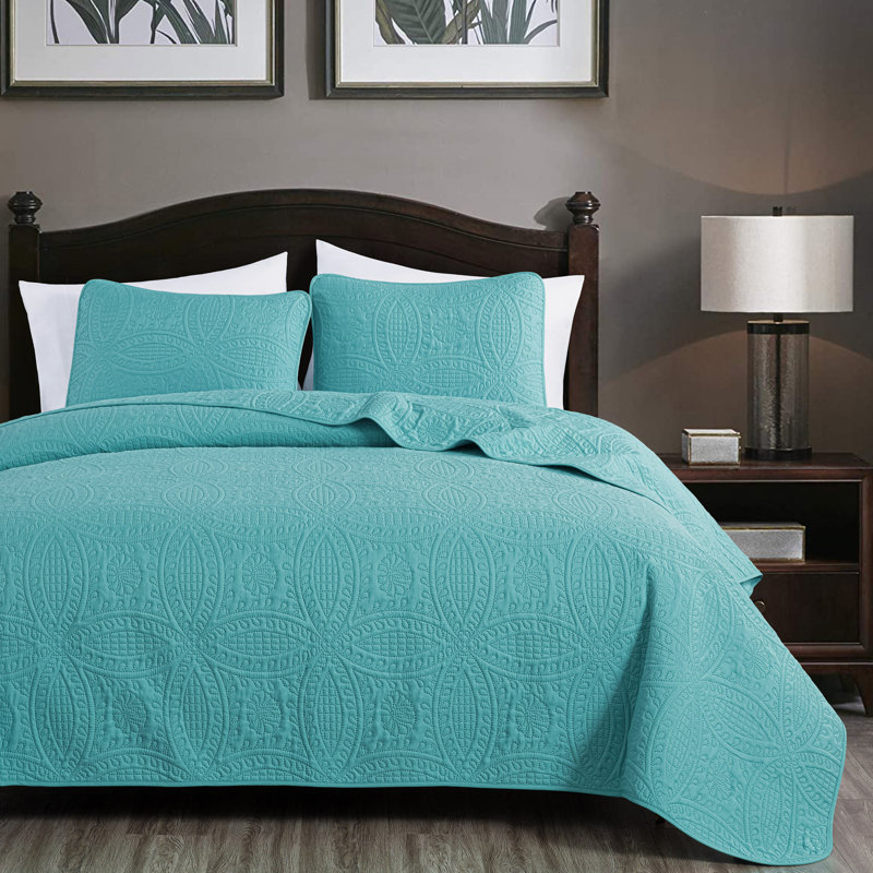Turquoise King Reversible Microfiber Bedspread Set