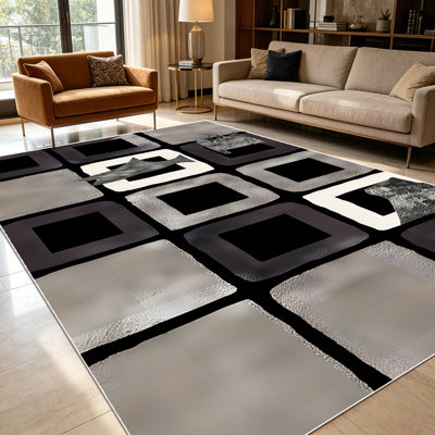 Tapis de style campagnard à carreaux carrés géométriques abstraits de 1 pièce pour le salon, doux et confortables, adaptés à toutes les saisons, faciles à entretenir, lavables à la machine, tapis de ferme sous la table convenant à la table de salle à manger, au vestibule ...