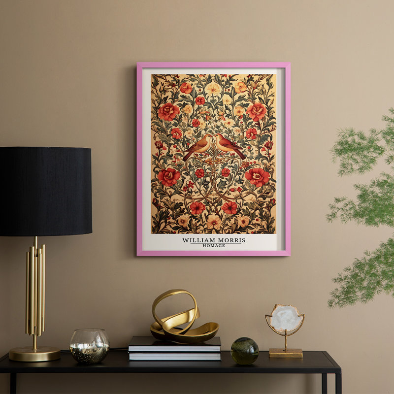 Imprimé encadré en bois massif de la série CCMW de William Morris, H 15 po x l 12 po, Rose