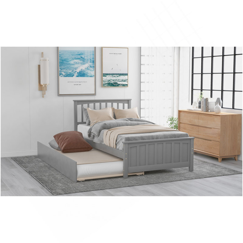Lit plateforme simple avec lit gigogne, gris, Gris