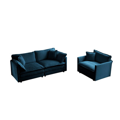Fauteuil 2 et chenille bleue, rembourrage en éponge, chenille 2. Structure en bois, revêtement, rembourrage de qualité. Créez un espace élégant. Installation facile