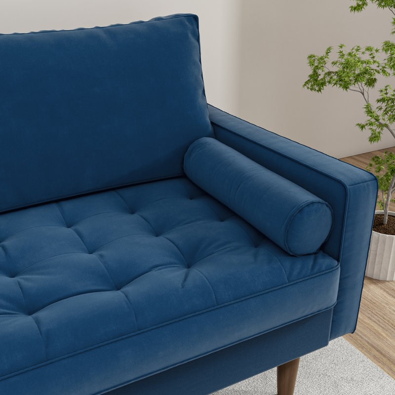 Collington 70" Square Arm Tufted Seat Sofa, Blue Polyester