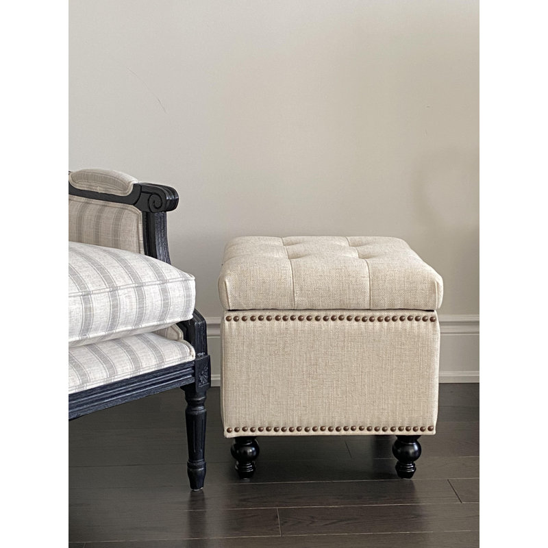 SEAT4U Beckmann Cube Storage Ottoman, Natural Linen Blend