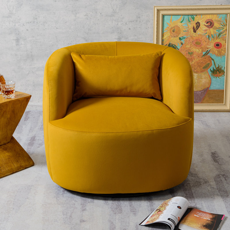 Jaydin 33" Wide Velvet Upholstered Swivel Armchair, Yellow Ochre Velvet