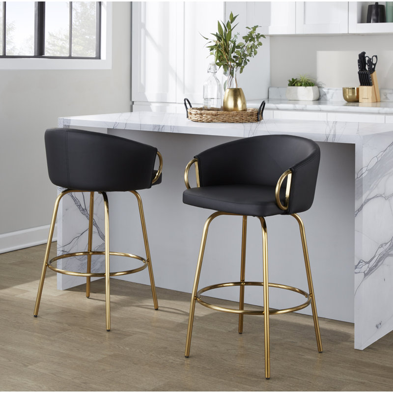 Tabouret de bar et de comptoir Laurenzio, Doré, Noir, noir, noir, noir, Tabouret de comptoir (siège d'une hauteur de 26 p