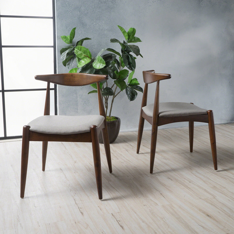 Ensemble de 2 chaises de salle à manger en bois d'hévéa avec dossier ergonomique et coussins confortables, Gris clair, Noyer