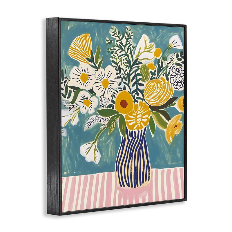 Bouquet sur cadre rayé, estampe numérique, design by Creative Studio, H 20 po x l 16 po, Giclée encadrée noir minuit