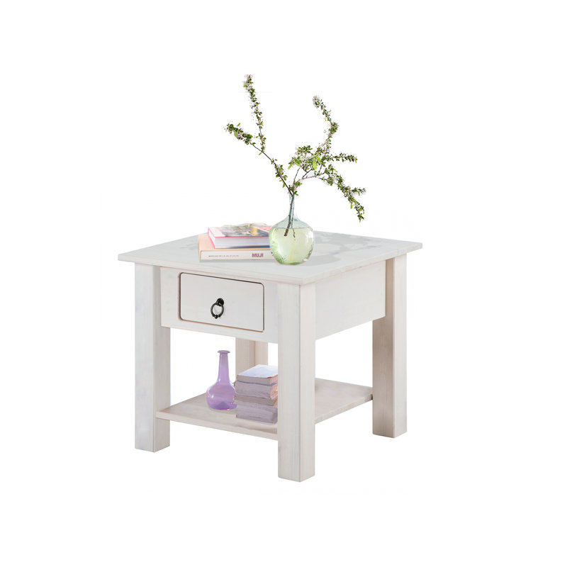 Embry Solid Wood End Table, White, White