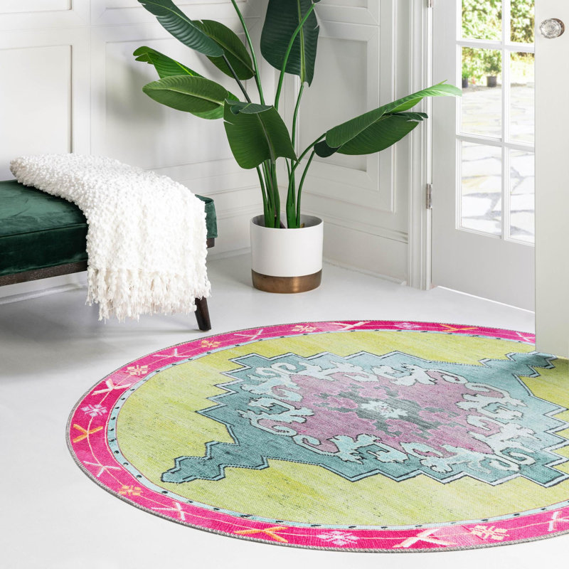 Tapis traditionnel bleu oppi, Rond 7 pi 7 po