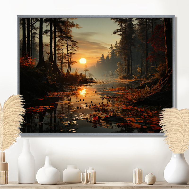 Mystic Vistas Autumn Forest - Art mural forêt, H 12 po x l 20 po, Gold Picture Framed