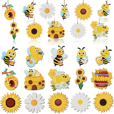 Ornements suspendus en bois 30 pièces abeille et fleur